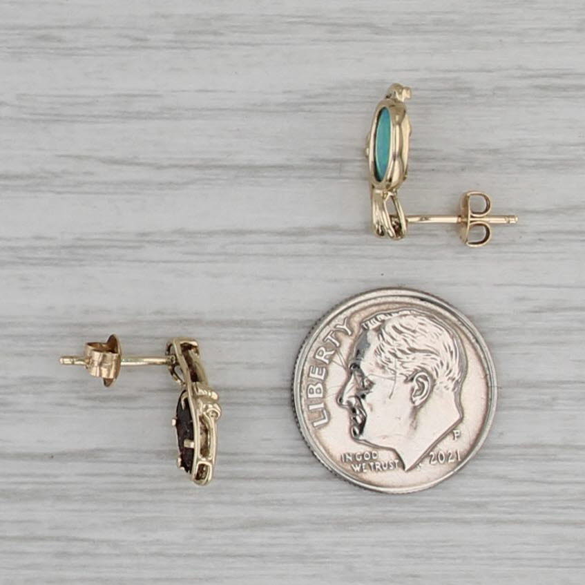 Blue Opal Stud Earrings 14k Yellow Gold Oval Cabochon Studs