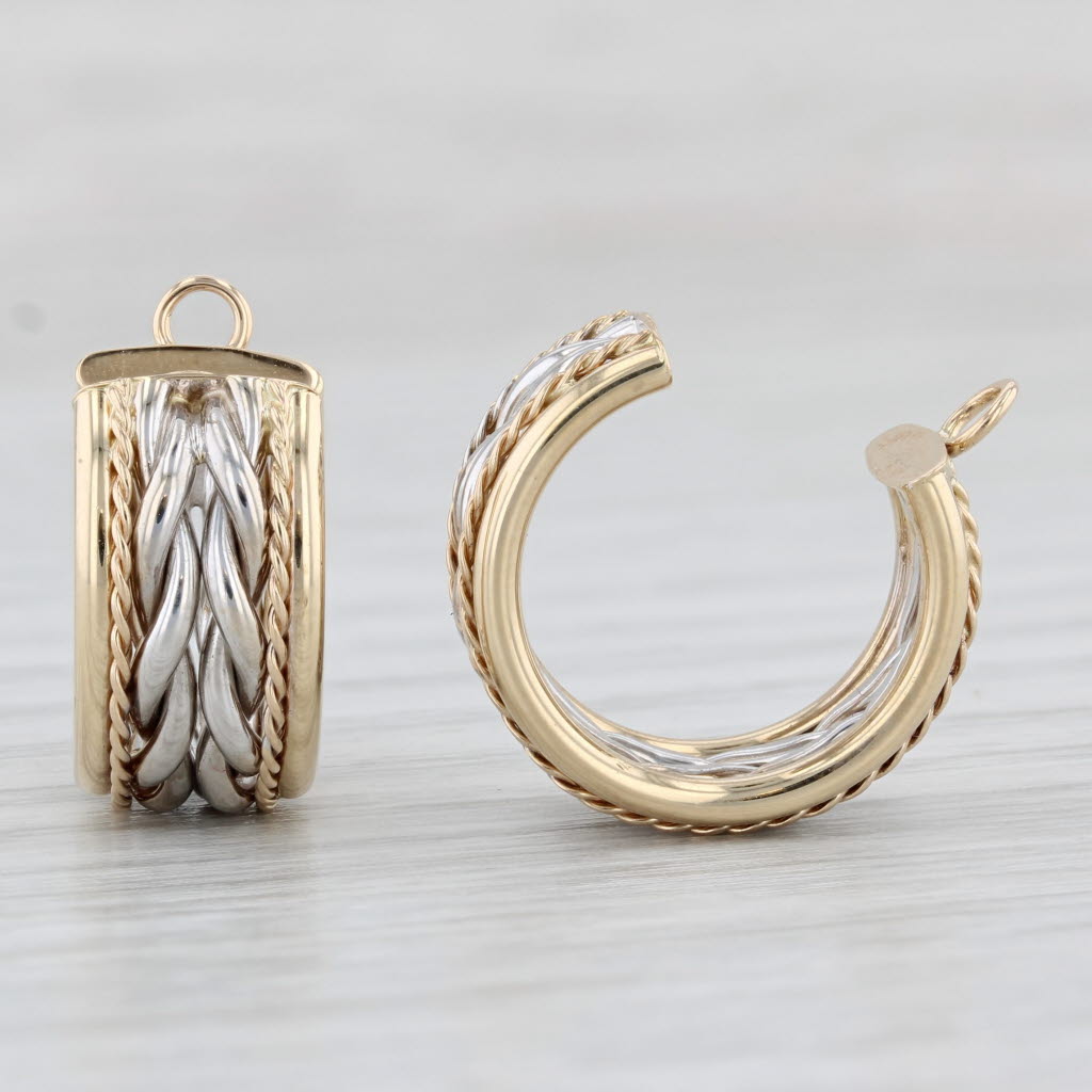 Light Gray Hoop Earring Enhancers 14k Yellow White Gold 2-Toned Jackets for Studs