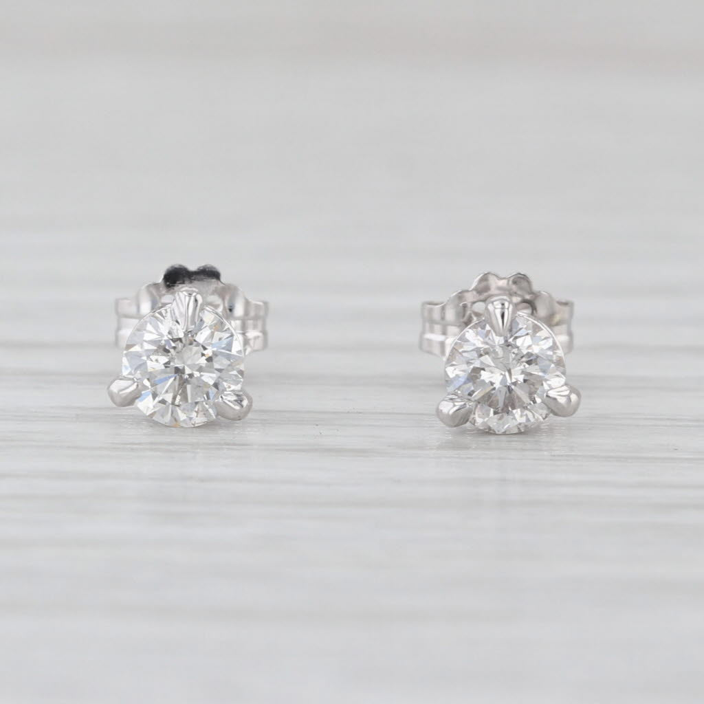New 0.66ctw Round Diamond Solitaire Stud Earrings 14k White Gold Studs