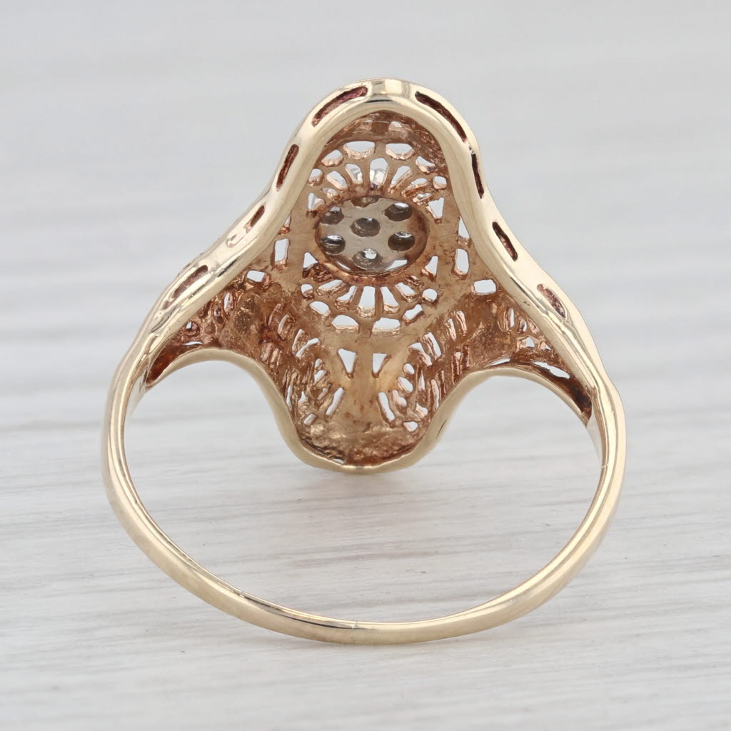 Light Gray Vintage Art Deco Diamond Filigree Ring 10k Yellow Gold Size 8
