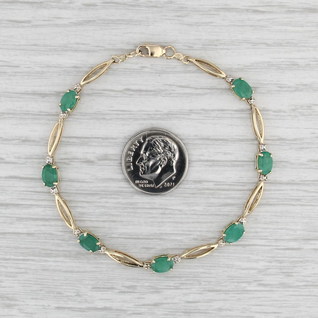 3.25ctw Emerald Diamond Tennis Bracelet 14k Yellow Gold 7" Bar Oval Links