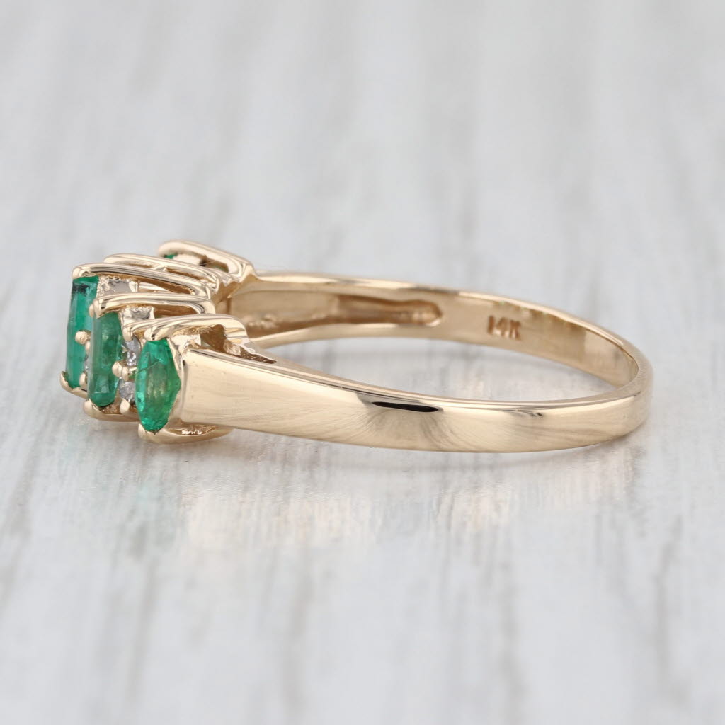 0.52ctw Tiered Emerald Diamond Ring 14k Yellow Gold Size 7.5 Stackable Wedding
