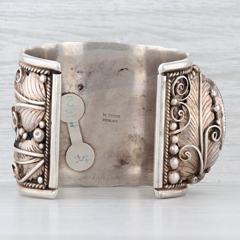 M Tsosie Animal Claw Turquoise Native American Cuff Bracelet Sterling Silver