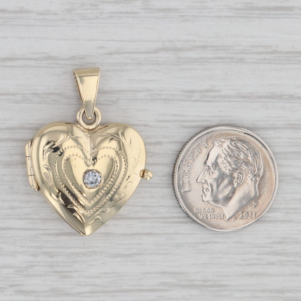 Gray Diamond Heart Photo Locket Pendant 14k Yellow Gold Engravable