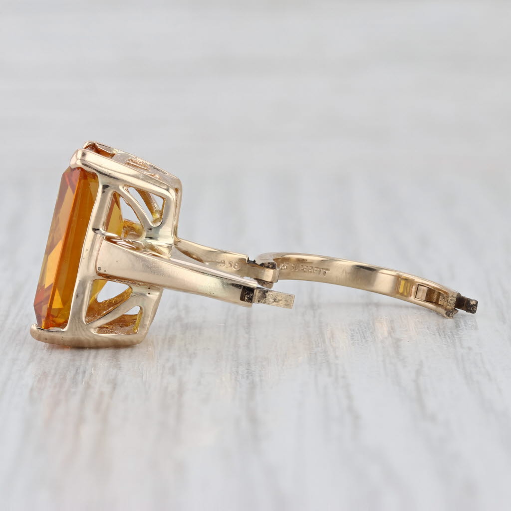 12.30ct Lab Created Yellow Orange Sapphire 14k Yellow Gold Size 6 Arthritic Band