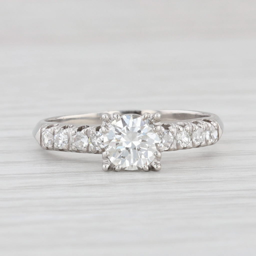 Light Gray 0.93ctw Round Diamond Engagement Ring Palladium Size 6.75 Solitaire w/ Accents