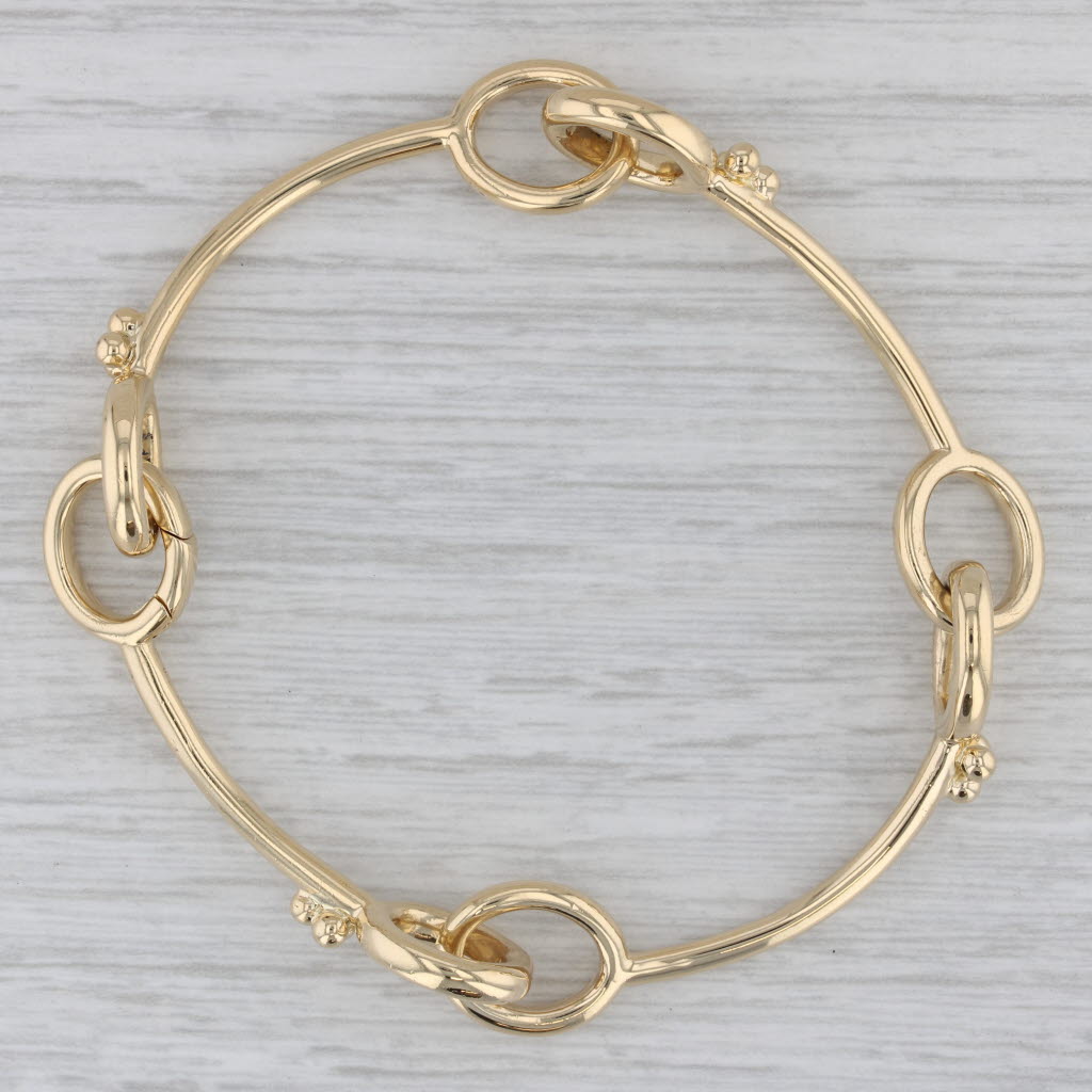 Gray Linked Bar Statement Bracelet 18k Yellow Gold 7" Artisan Signed
