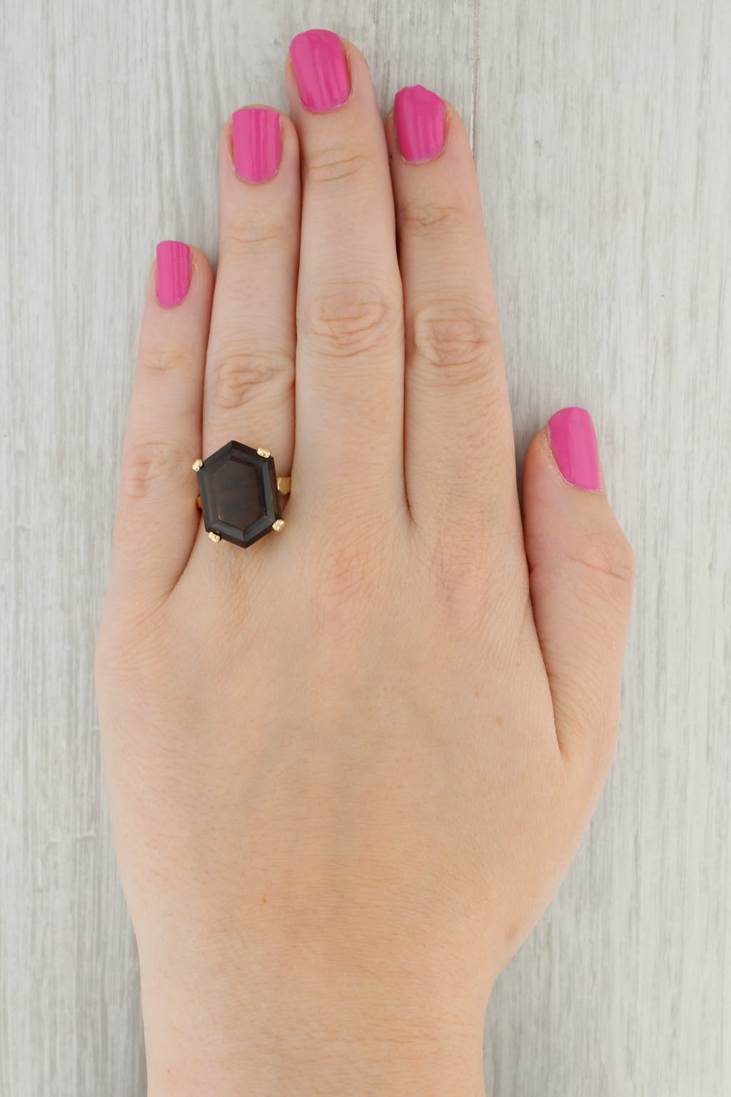 Gray 12.25ct Smoky Quartz Solitaire Ring 14k Yellow Gold Size 8.75 Cocktail