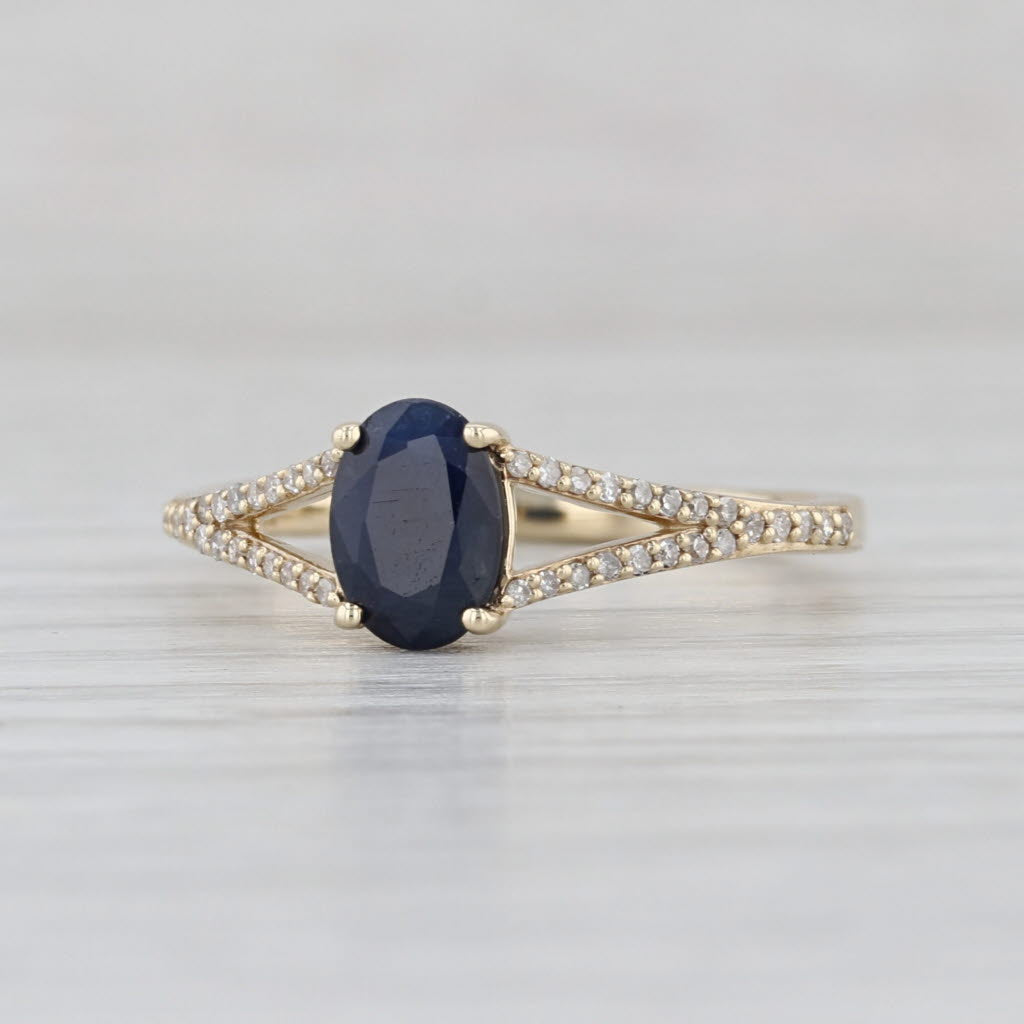 0.83ctw Oval Blue Sapphire Diamond Ring 10k Yellow Gold Size 7