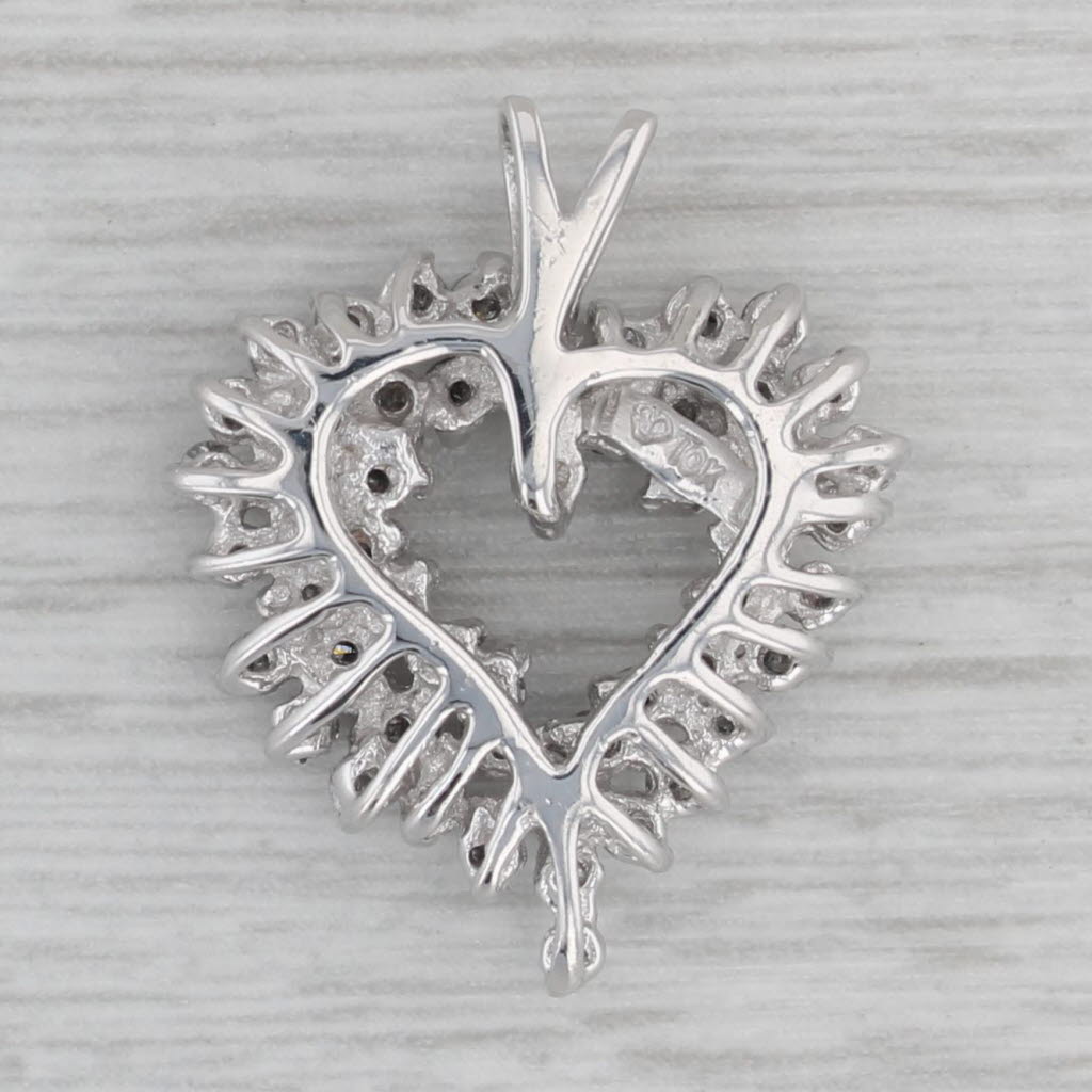 Gray 0.85ctw Diamond Cluster Open Heart Pendant 10k White Gold