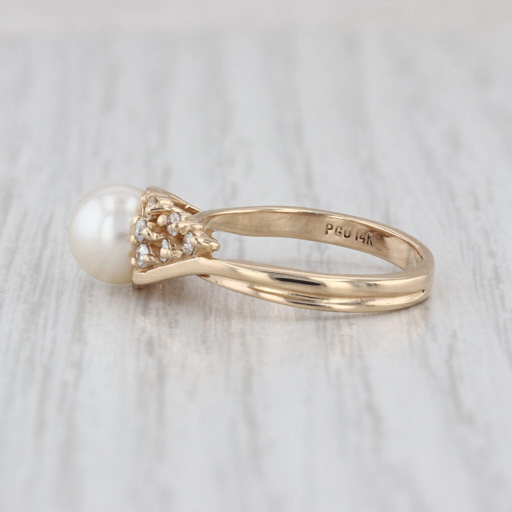 Saltwater Cultured Pearl Diamond Ring 14k Yellow Gold Size 5.5