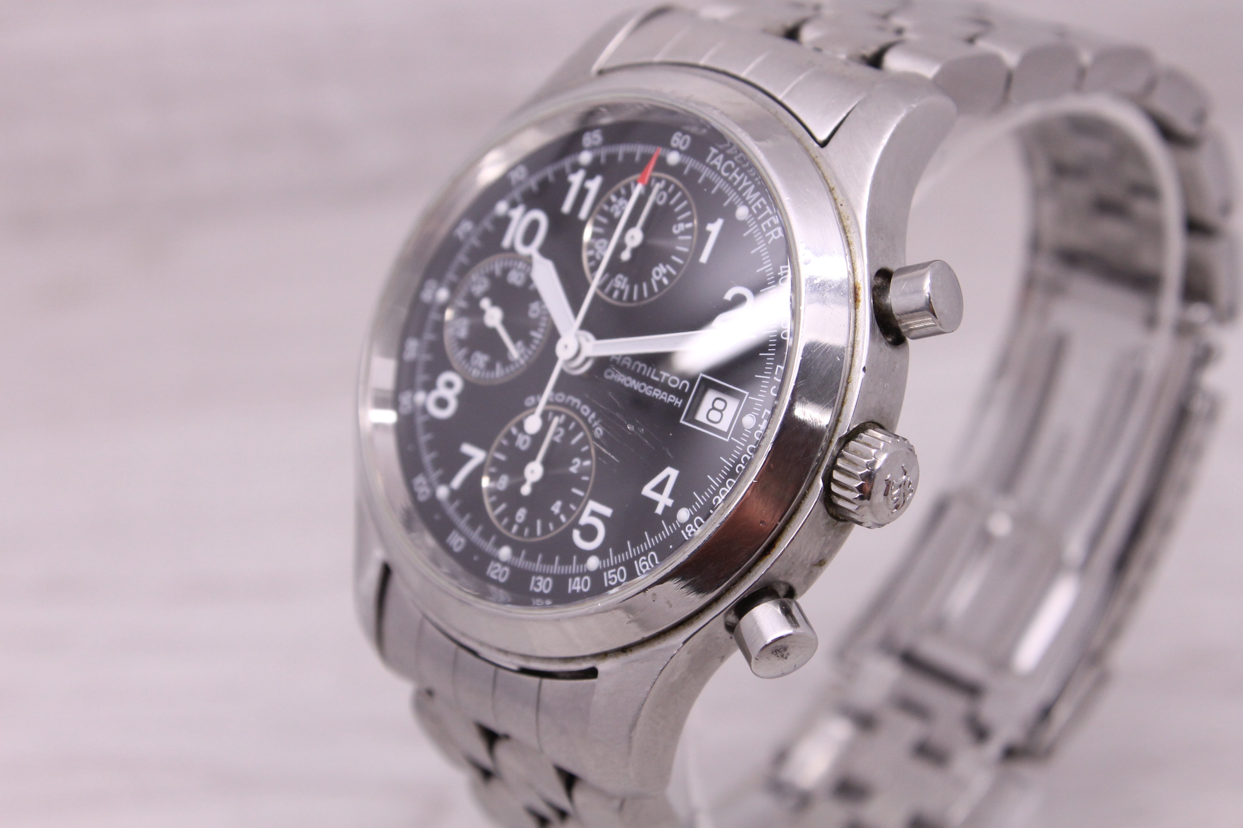 Dark Gray Hamilton 40mm Stainless Steel Mens Automatic Chronograph Watch w/ Bracelet 3828