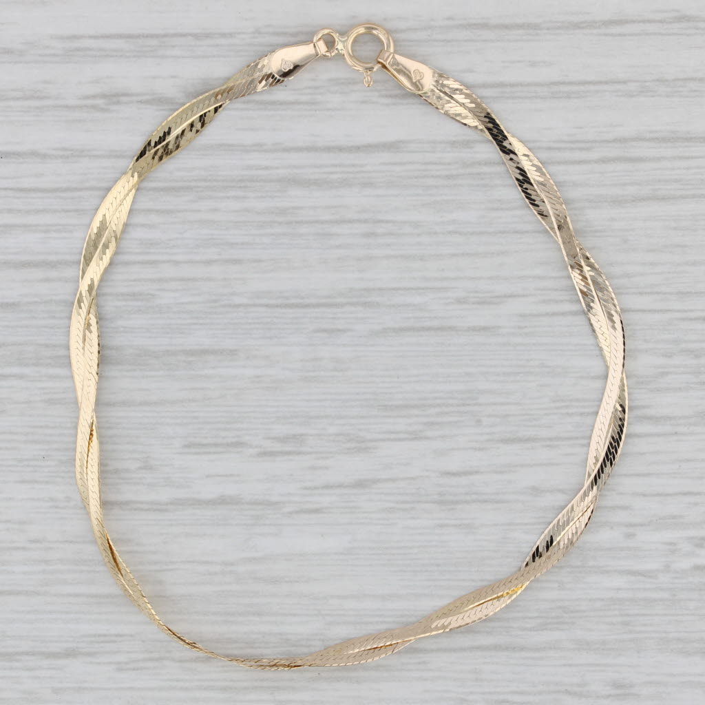 Gray Woven Herringbone Chain Bracelet 14k Yellow Gold 7" 3.4mm