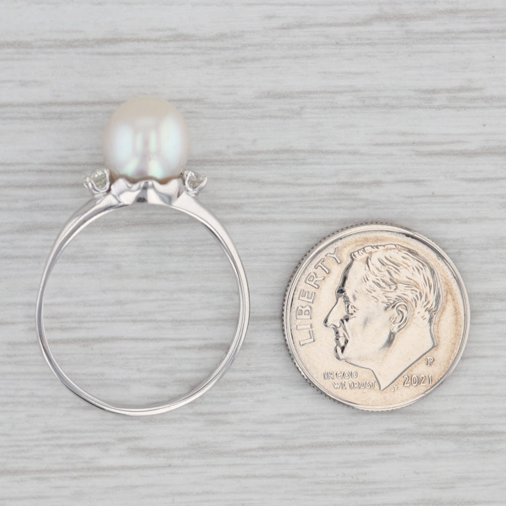 Gray Vintage Pearl Diamond 14K White Gold Size 9 Ring