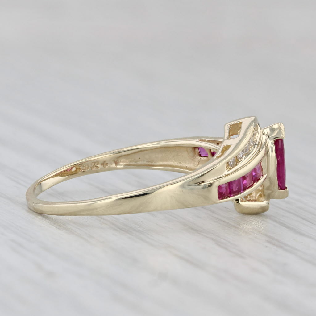 Gray Marquise Ruby Diamond Bypass Ring 10k Yellow Gold Size 9.25