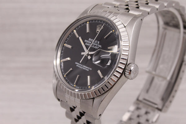 Vintage 1986 Rolex Datejust 16030 Mens Steel Automatic Watch Jubilee Black Dial