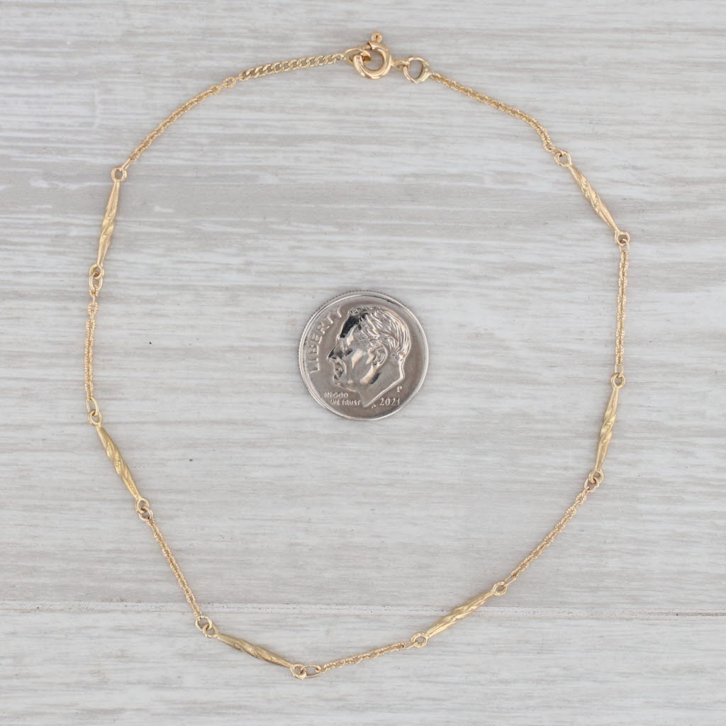 Gray Antique Watch Chain Anklet Bracelet 18k Yellow Gold 9.5" 1.8 mm