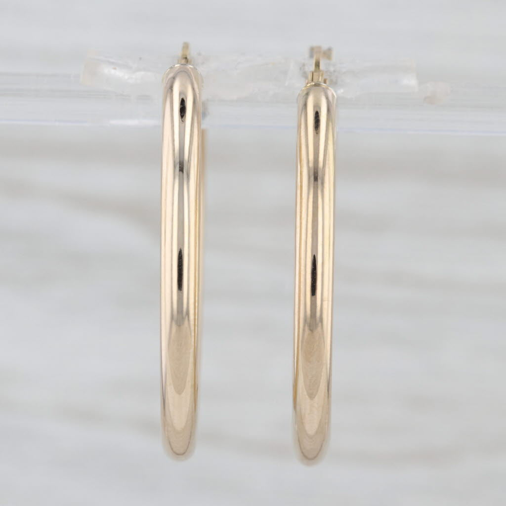 Round Tube Hoop Earrings 10k Yellow Gold Snap Top Round Hoops 32.3 x 3 mm