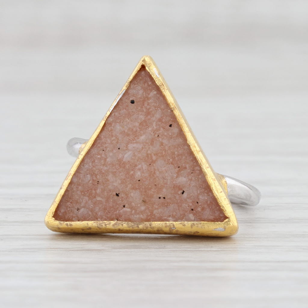 New Nina Nguyen Trio Sand Druzy Quartz Ring Sterling Silver 22k Gold Vermeil 7
