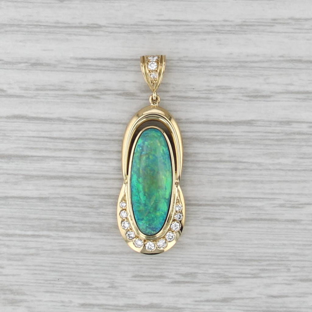 Boulder Opal Cabochon 0.24ctw Diamond Pendant 18k Yellow Gold