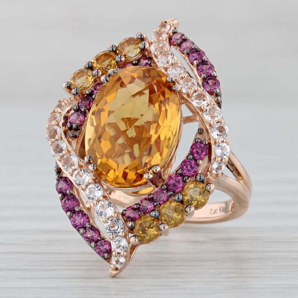 Gray Le Vian Crazy 9.32ctw Gemstone Cocktail Ring 14k Rose Gold Citrine Garnet Topaz