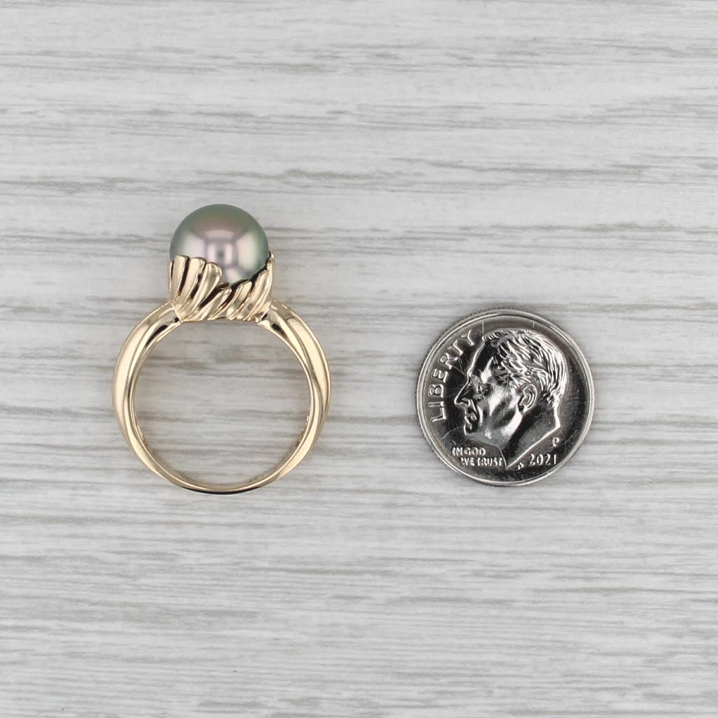 Gray Saltwater Cultured Pearl Solitaire Ring 14k Yellow Gold Size 7