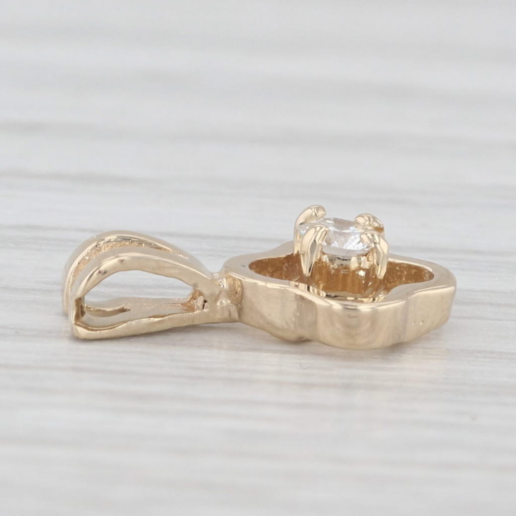 Light Gray Diamond Solitaire Small Flower Drop Pendant 14k Yellow Gold