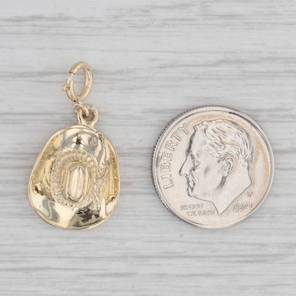 Light Gray Cowboy Hat Charm 14k Yellow Gold Western Themed Pendant