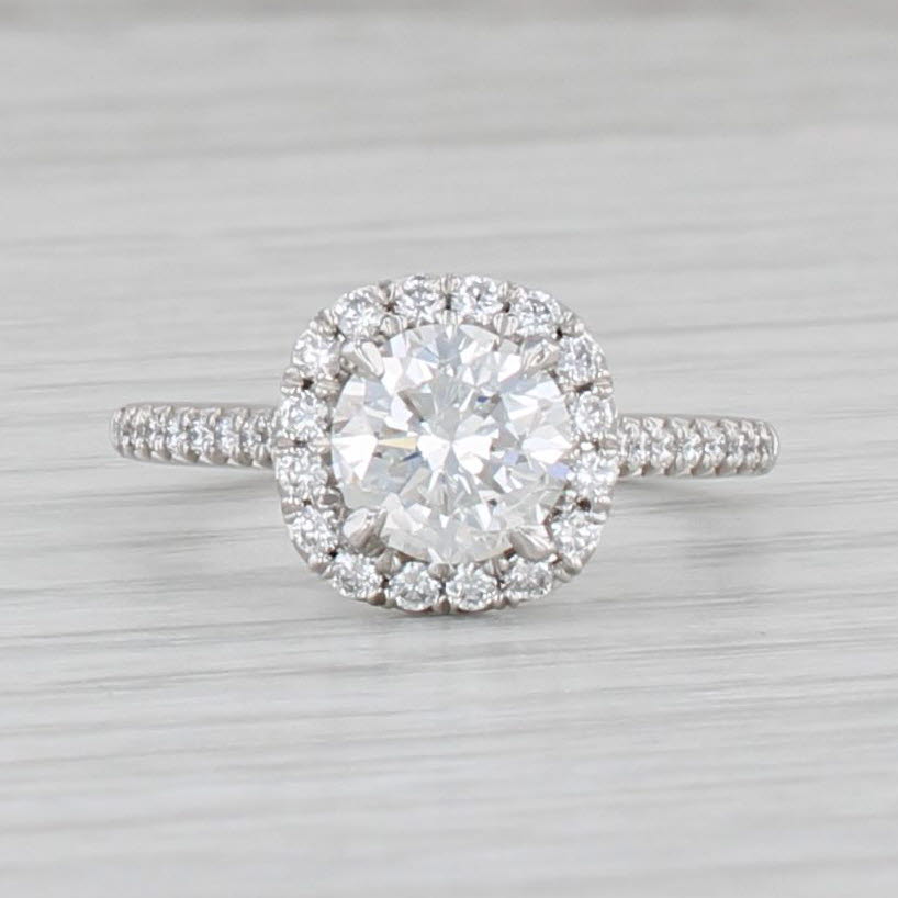 Light Gray 1.32ctw Diamond Round Halo Engagement Ring 950 Platinum Sz 5 Cathedral Band GIA