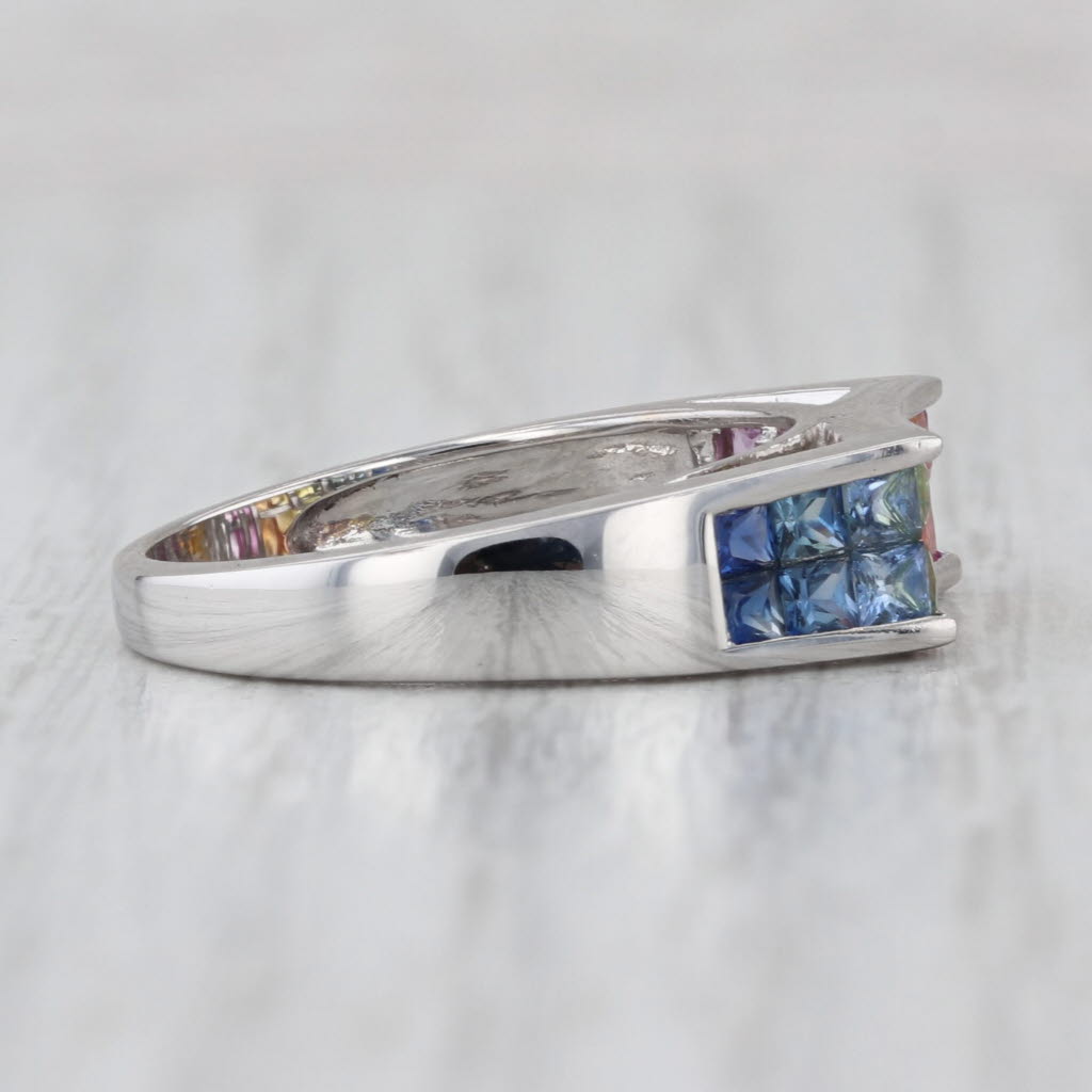 0.70ctw Rainbow Sapphire Ring 14k White Gold Size 7 Stackable
