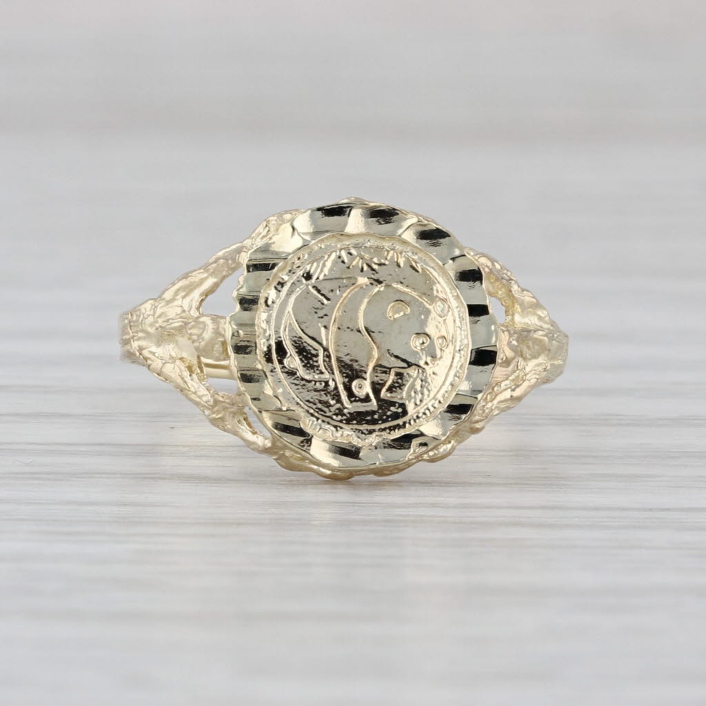 Chinese Panda Coin Copy Ring 10k Yellow Gold Size 7