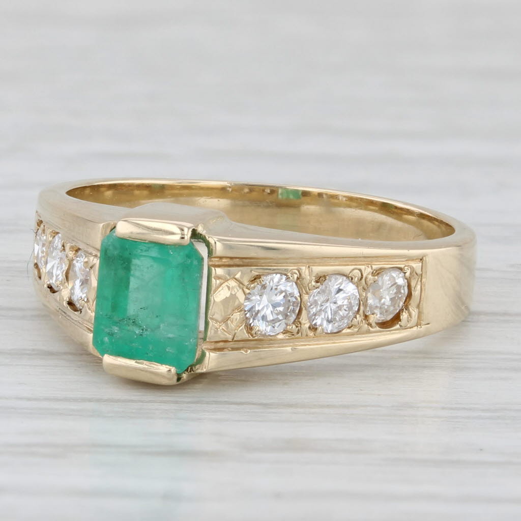 Light Gray 1.20ctw Emerald Diamond Ring 14k Yellow Gold Size 6.75 Cathedral Band
