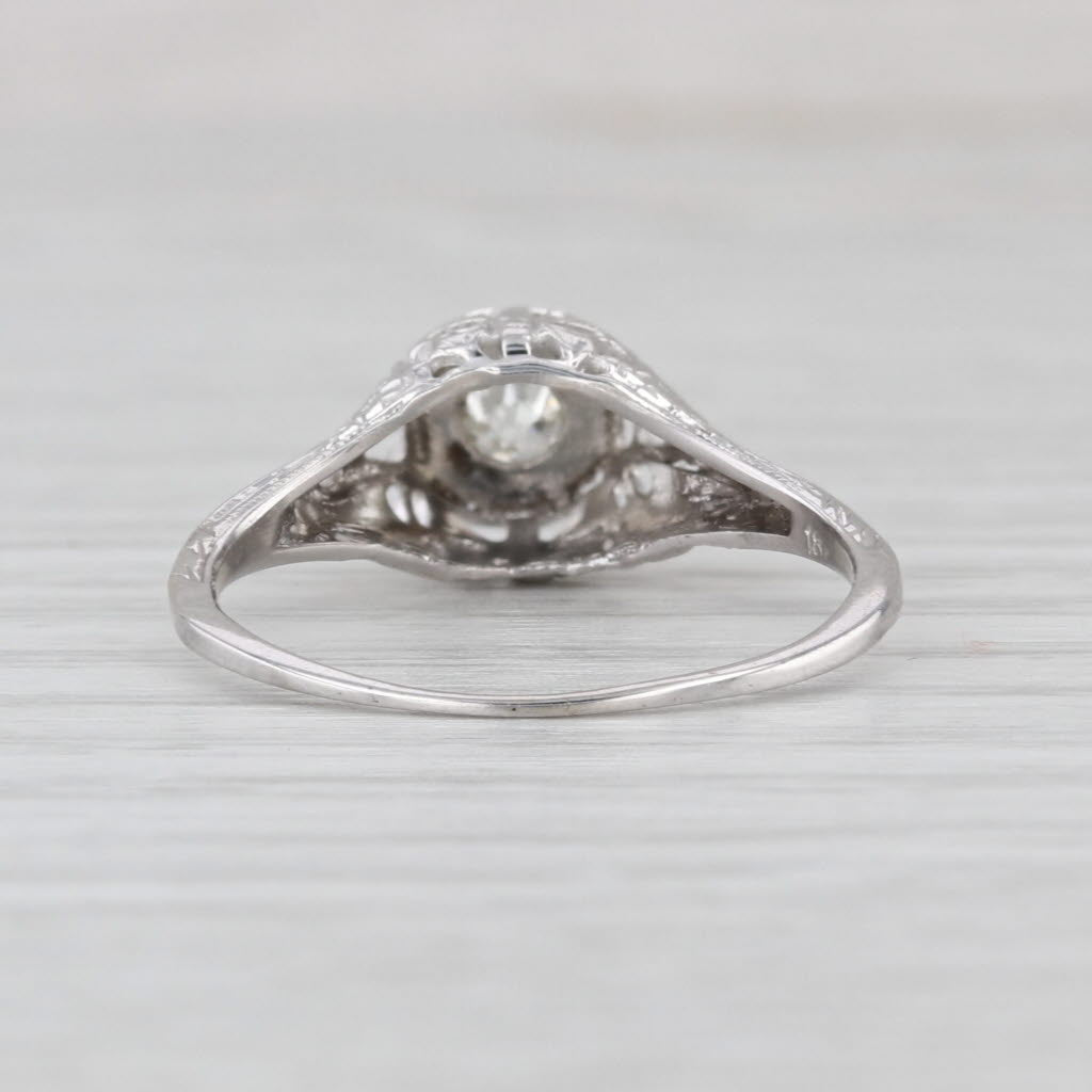 Art Deco 0.10ct Diamond Engagement Ring 18k Gold Filigree Old European Solitaire