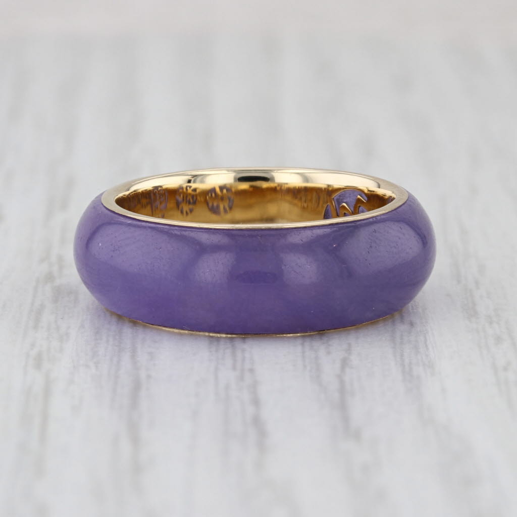 Purple Jadeite Jade Ring 14k Gold Size 9.25 Band Stackable Chinese Characters