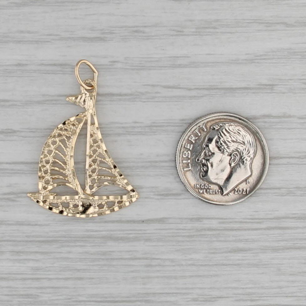 Sailboat Charm 14k Yellow Gold Nautical Pendant