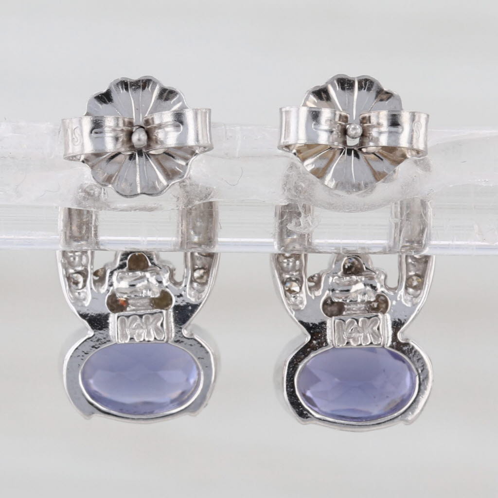 1.30ctw Blue Iolite Diamond Stud Earrings 14k White Gold Small Drops