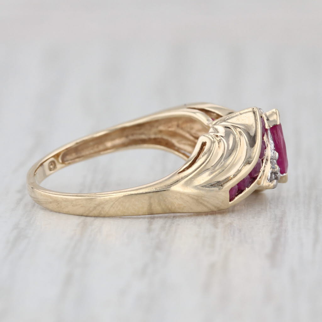 0.55ctw Marquise Ruby Diamond Bypass Ring 10k Yellow Gold Size 7