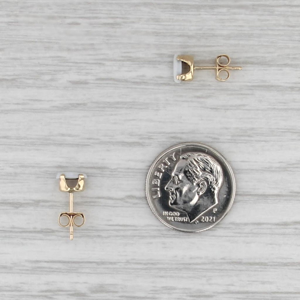 Oval Cabochon Opal Stud Earrings 14k Yellow Gold Solitaire Studs