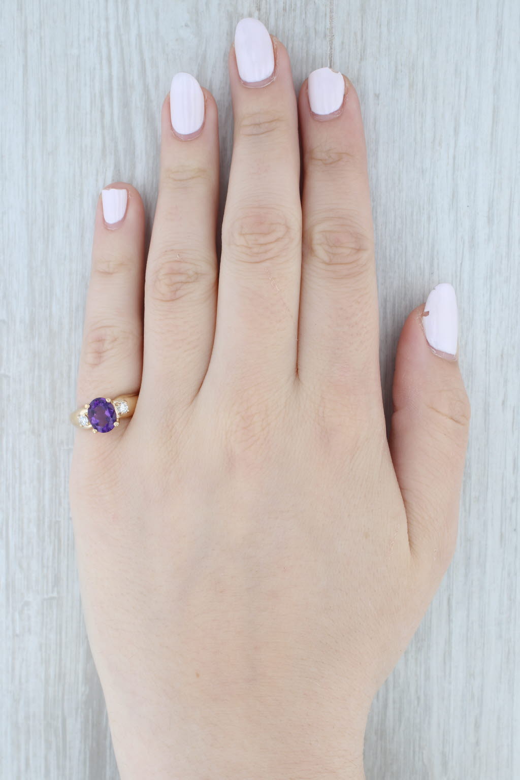 Gray 1.66ctw Oval Amethyst Diamond Ring 14k Yellow Gold Size 7.25