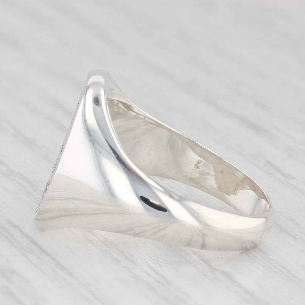 Light Gray Edwards Family Crest Coat of Arms Sterling Silver Signet Ring Size 7.25