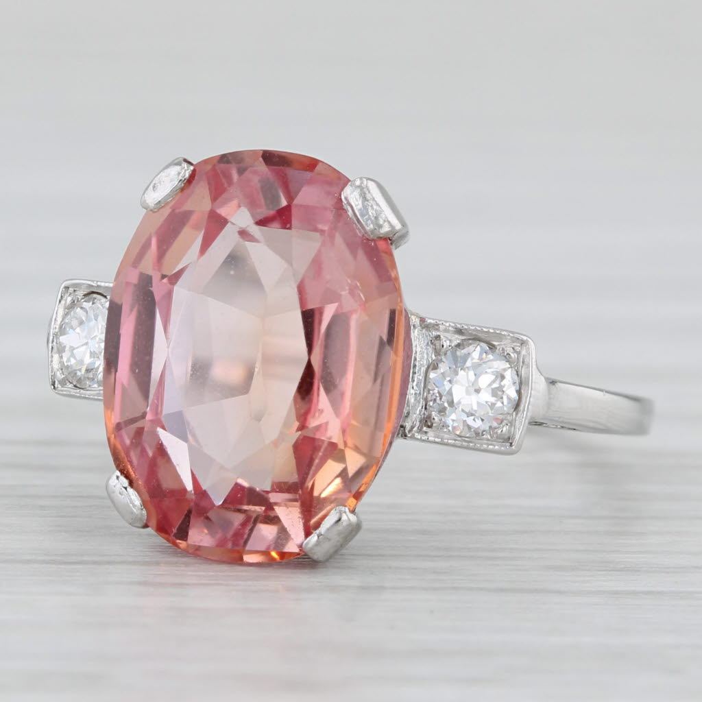 Light Gray 6.29ctw Lab Created Orange Pink Sapphire Diamond Ring Platinum Size 6.5