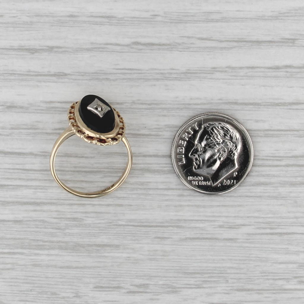 Vintage Onyx Diamond Signet Ring 10k Yellow Gold Size 5.5