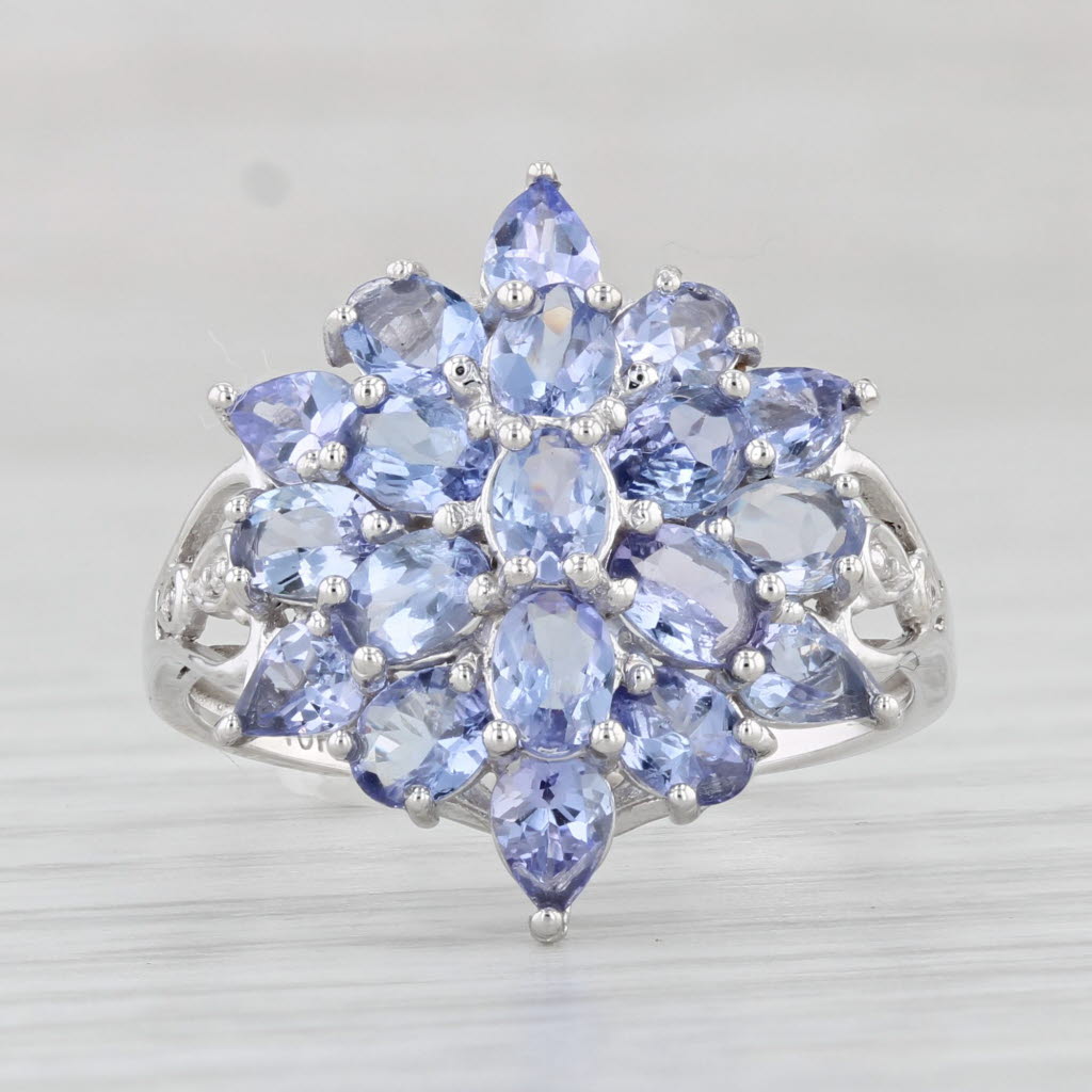 Light Gray 3.40ctw Tanzanite Cluster Ring 10k White Gold Size 8.25 Cocktail