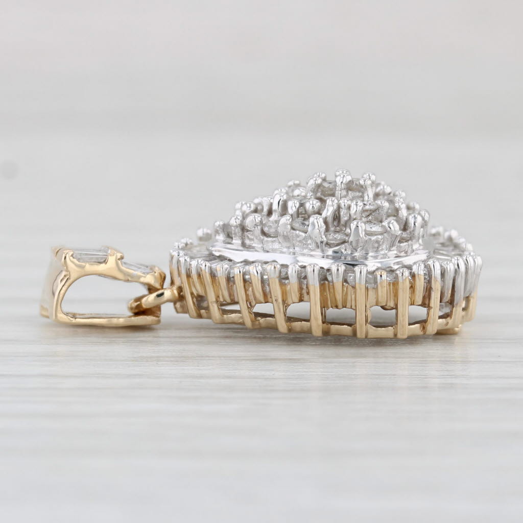 Light Gray 0.85ctw Diamond Teardrop Cluster Pendant 10k Yellow Gold