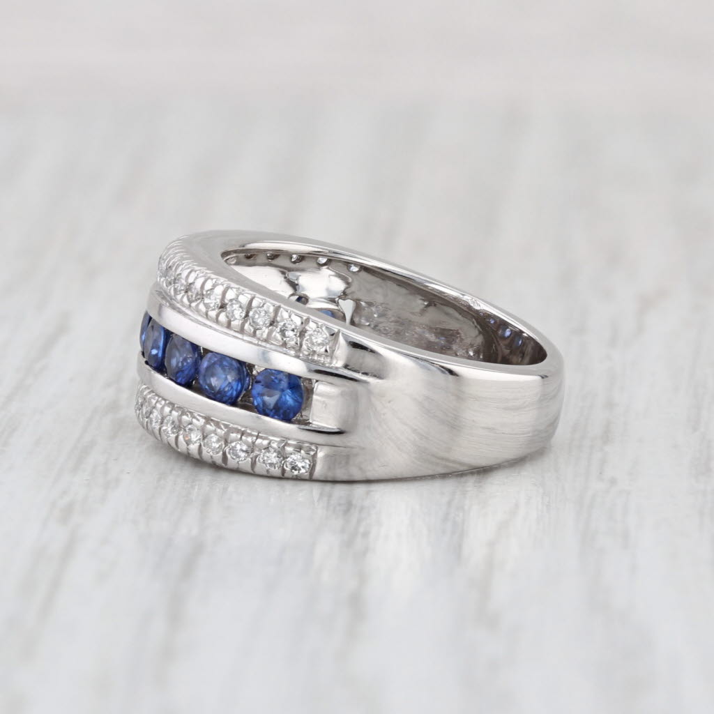 1.20ctw Blue Sapphire Diamond Ring 14k White Gold Size 6 Band