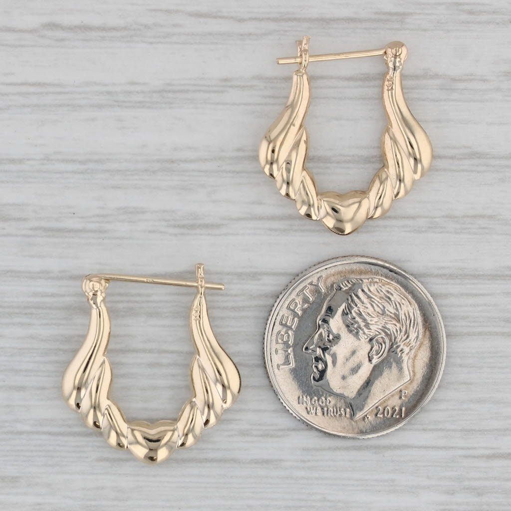 Gray Beveled Hoop Earrings 14k Yellow Gold Snap Top Oval Hoops