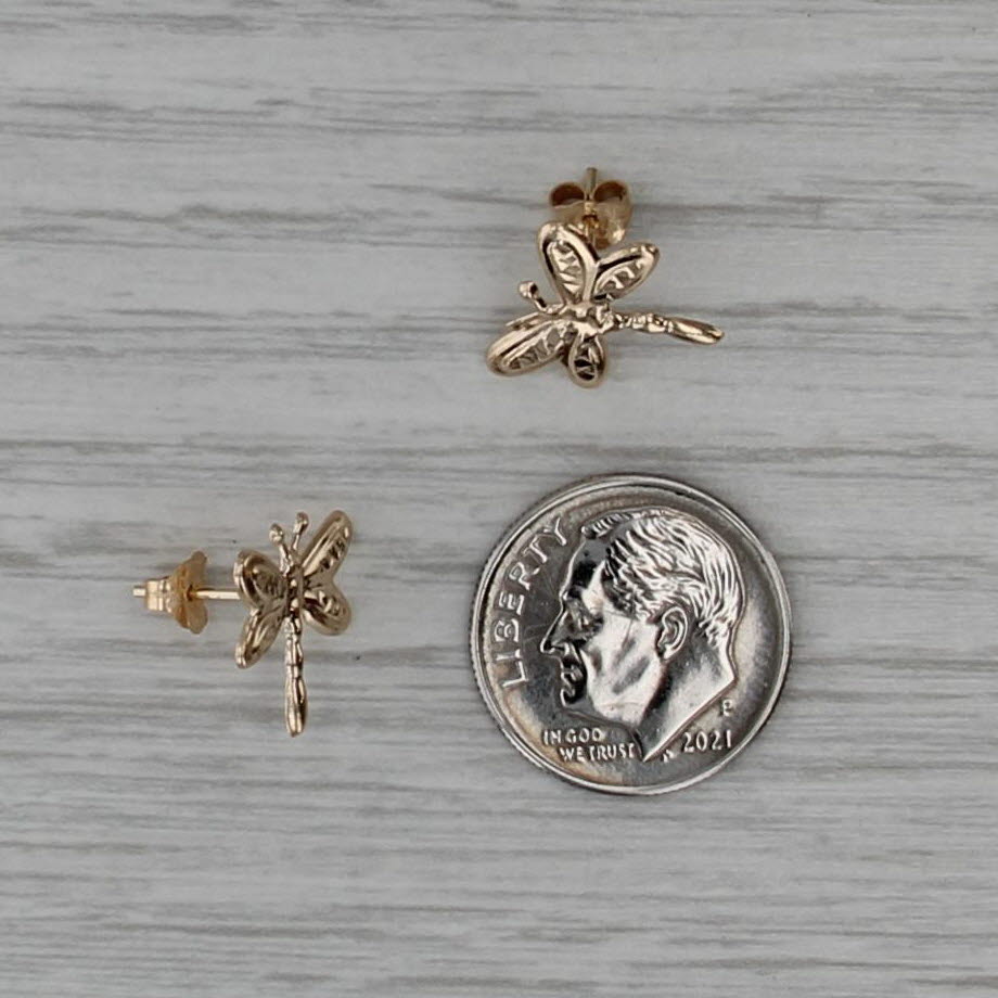 Dragonfly Stud Earrings 14k Yellow Gold Lightweight Studs