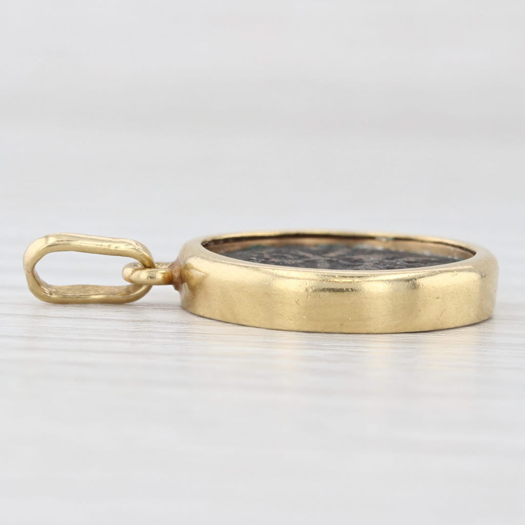 Light Gray Vintage Prutah Coin Pendant Ancient Jewish Roman Revolt 18k Gold Copper Charm