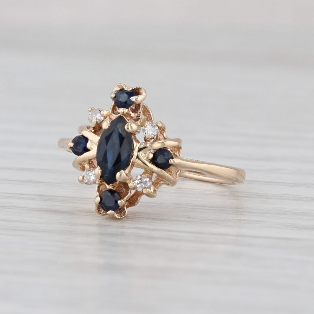 0.54ctw Sapphire Diamond Ring 14k Yellow Gold Size 4.75 Marquise Cocktail
