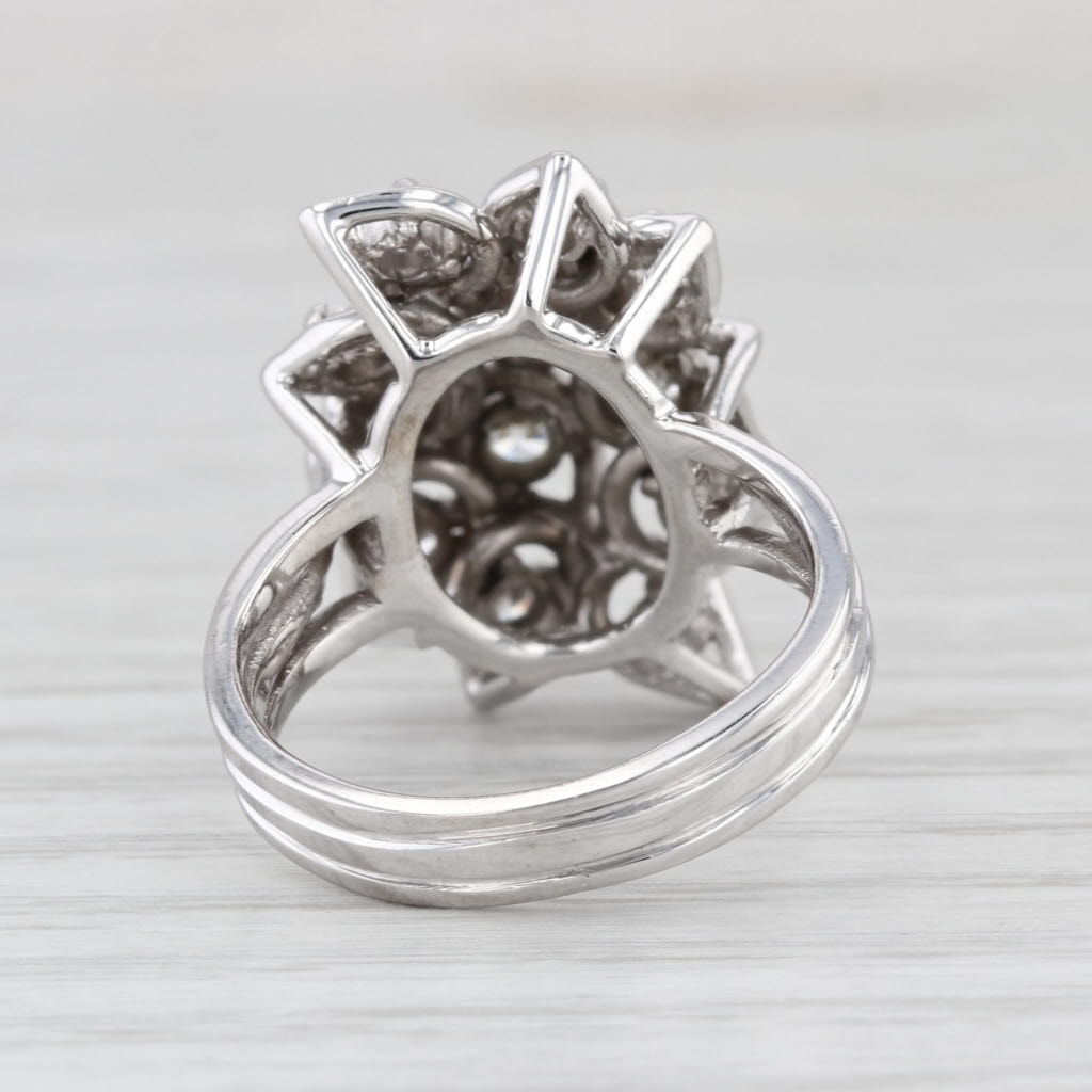 0.82ctw Diamond Cluster Ring 14k White Gold Size 6.5-6.75 Floral Cocktail